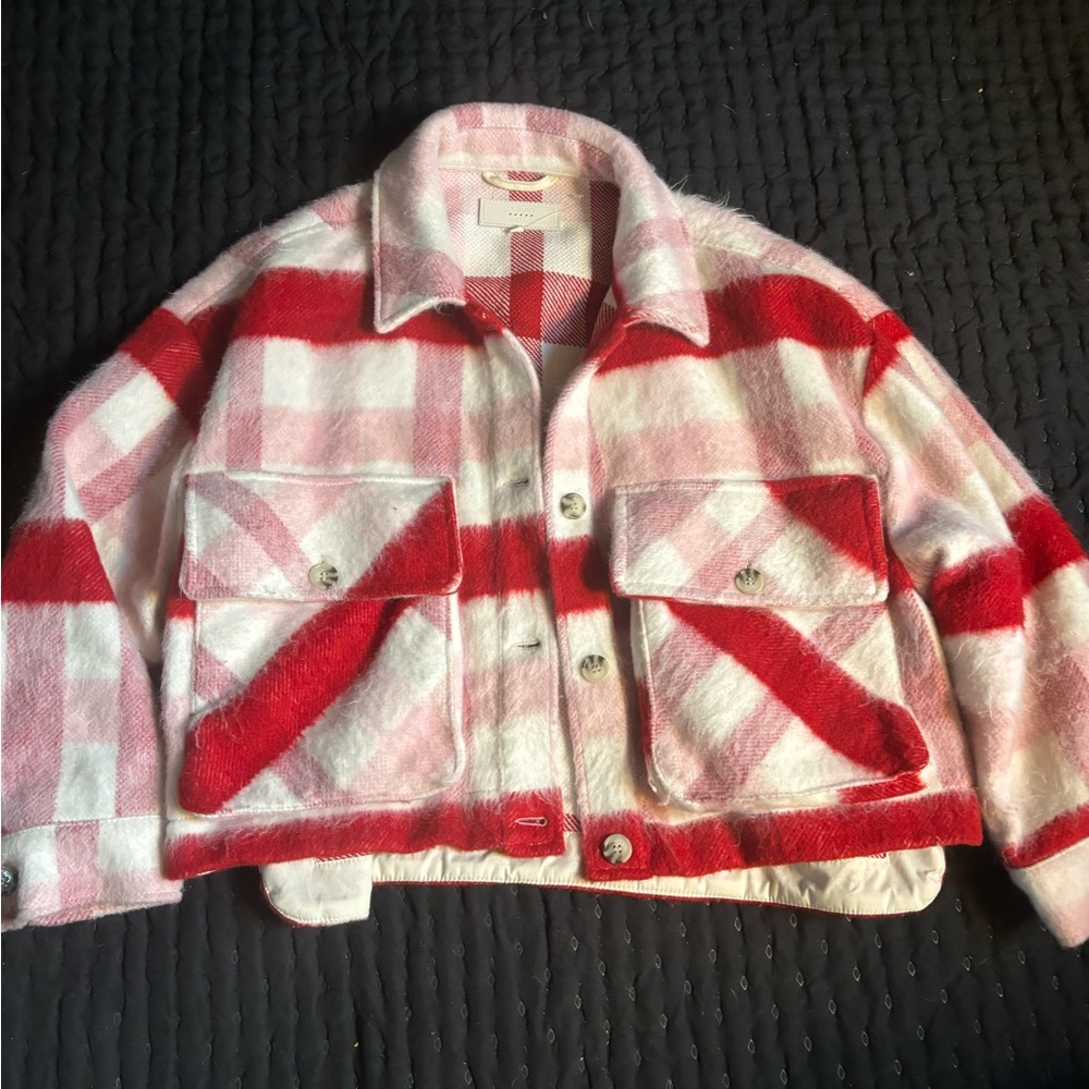 Free people Red Plaid NWT WOOL coat